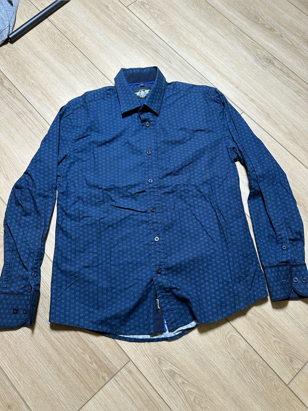 El General Men's Dark Blue Micro-Print Dress Shirt
